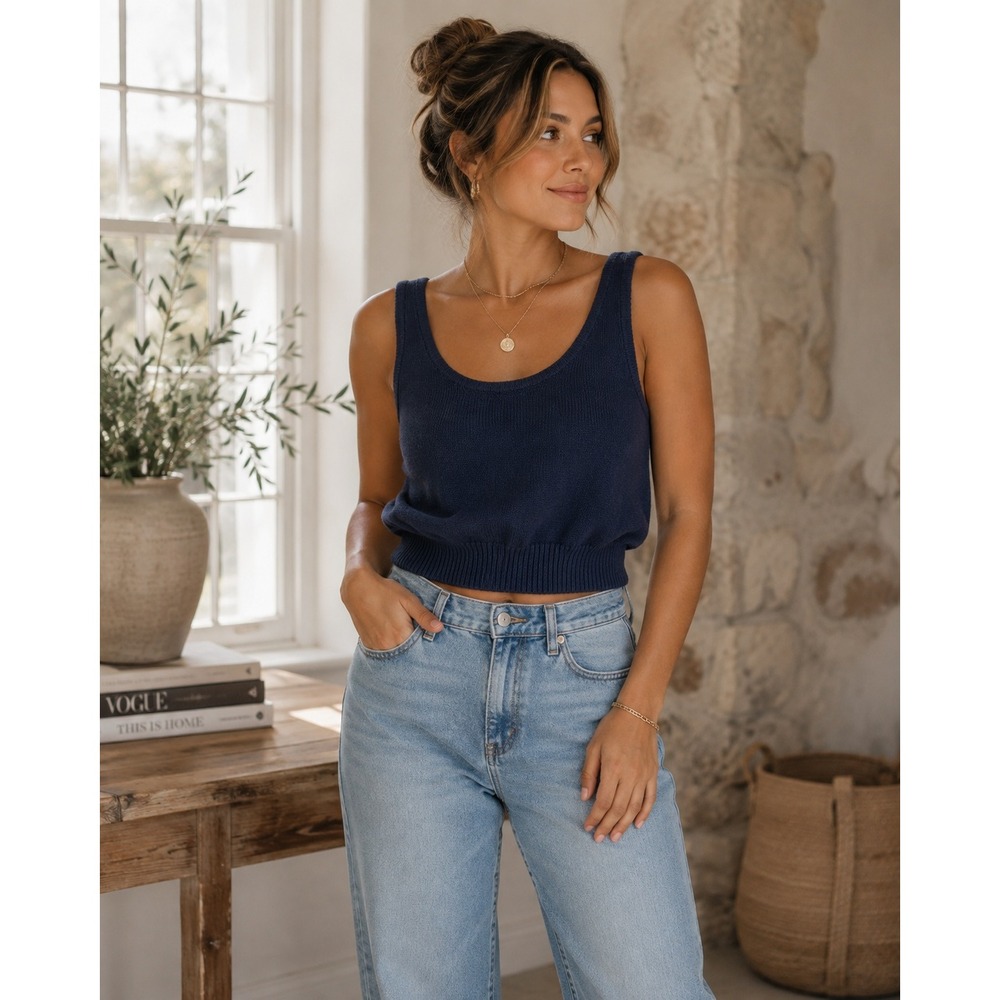 St John Tank Top‎ Womens XXS Navy Blue Luxury Minimalist Quiet Luxury